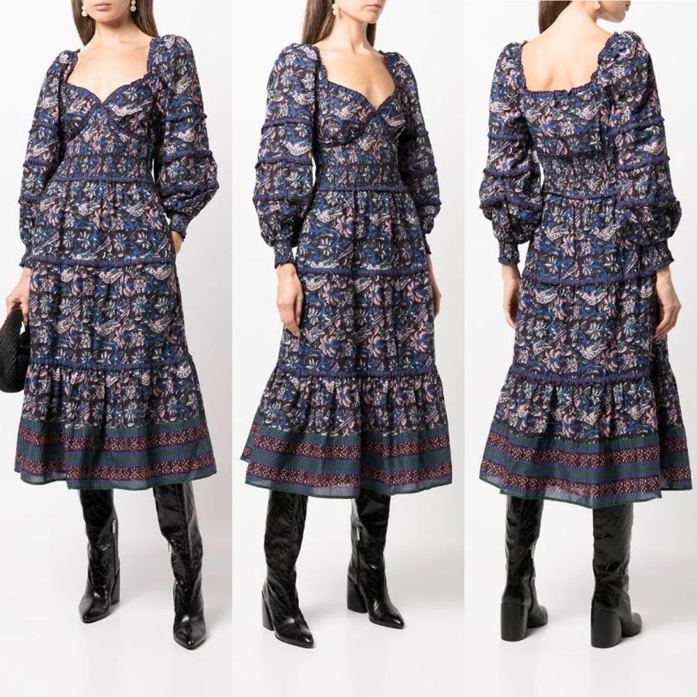 Sea New York Noah Long-Sleeve Smocked Dress NEW